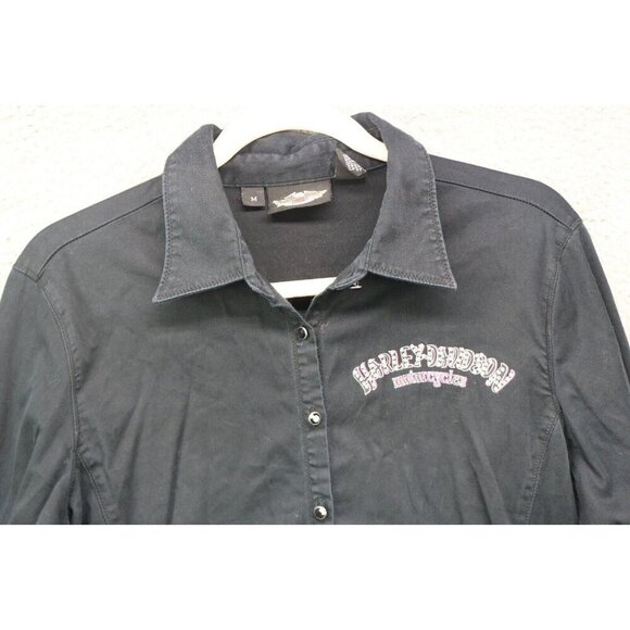 Harley Davidson Long Sleeve Button-Up Shirt-Medium-Rhinestones-Angel Wings - Picture 4 of 13